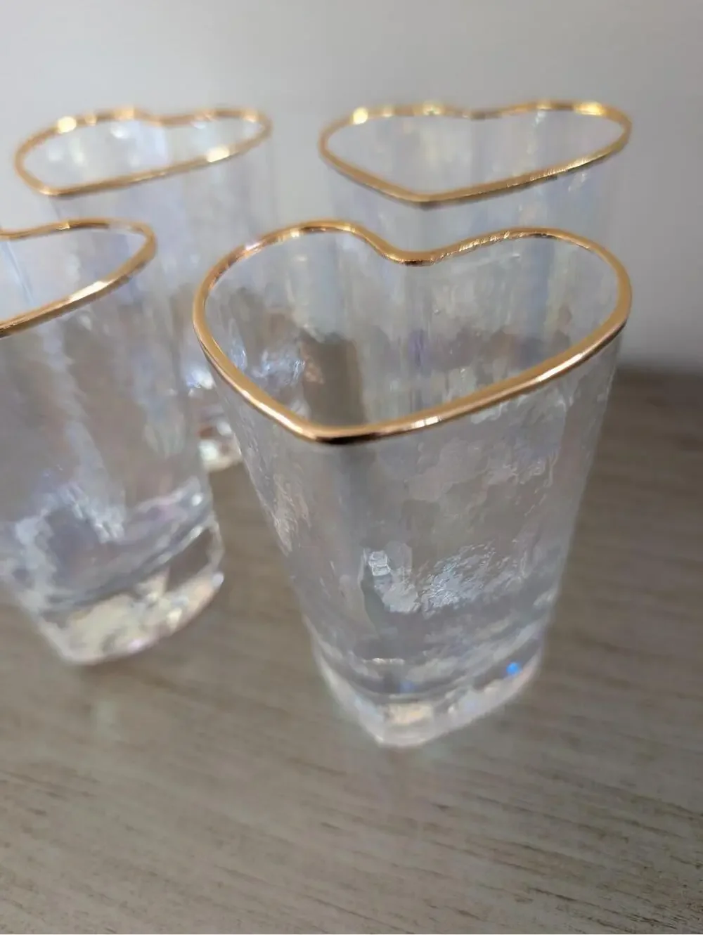 Iridescent Heart Shaped Drinking Juice Glasses Glassware Valentine's Romance